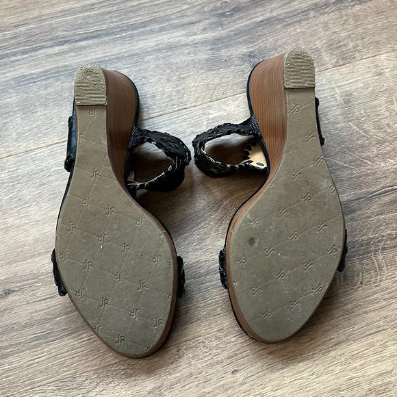 Jack Rogers Black Luccia Leather Wedge Sandal Sz 7.5 - Picture 9 of 12